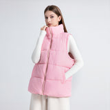 Women's Sleeveless Mid-length Stand-up Collar Thermal Down Cotton Thickened Vest