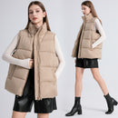 Women's Sleeveless Mid-length Stand-up Collar Thermal Down Cotton Thickened Vest