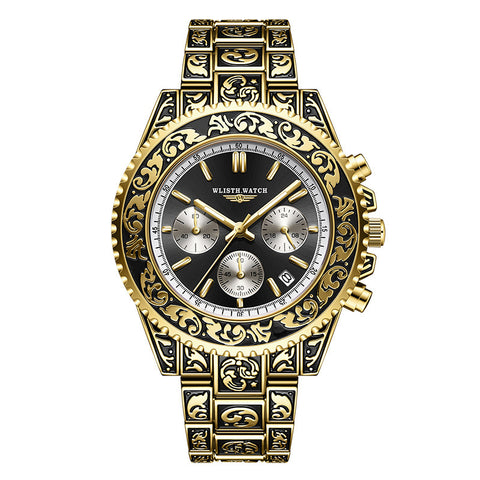 Vintage Engraving Quartz Multi-function Men's Watch