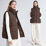 Women's Sleeveless Mid-length Stand-up Collar Thermal Down Cotton Thickened Vest