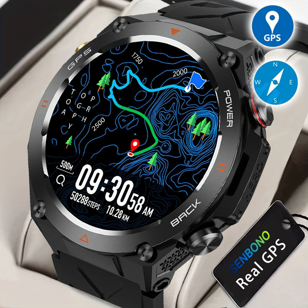 SENBONO GPS Smart Watch Men 1.45'' HD Screen Built-In GPS Altimeter Barometer Compass AI Voice Compatible With Android & IPhone
