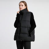 Women's Sleeveless Mid-length Stand-up Collar Thermal Down Cotton Thickened Vest