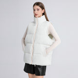 Women's Sleeveless Mid-length Stand-up Collar Thermal Down Cotton Thickened Vest